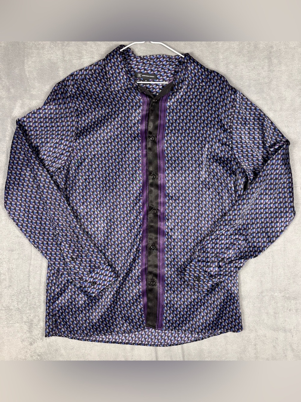 INC International Concepts Mens Medium Geometric‎ Silky Satin Button Up Shirt M